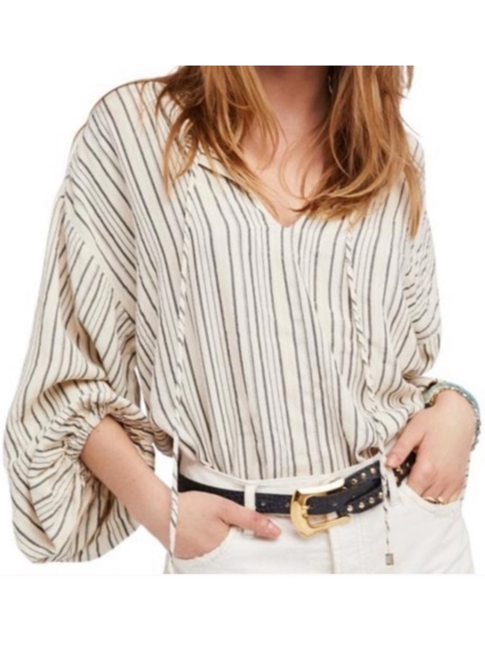 NWT Free People Ryhthm of the Night Tunic Top Ivory / Black Size Large